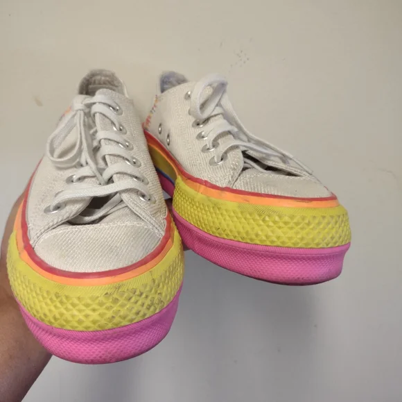 Converse White Chunky Stacked Rainbow Sneakers Size 5 - Picture 7 of 7